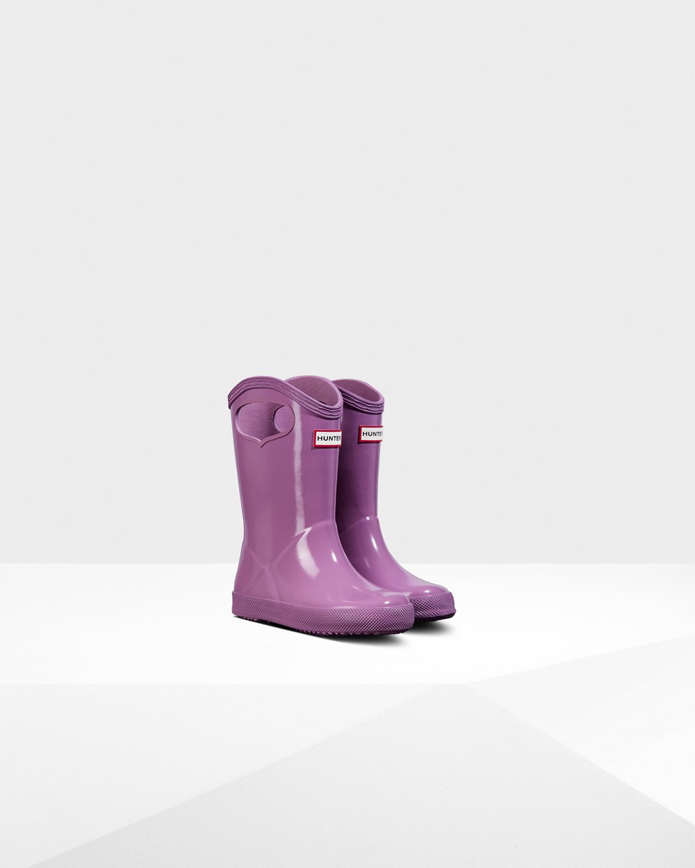 Kids Hunter Original First Classic Grab Handle Gloss | Rain Boots Purple | NZ-38209-AIFO